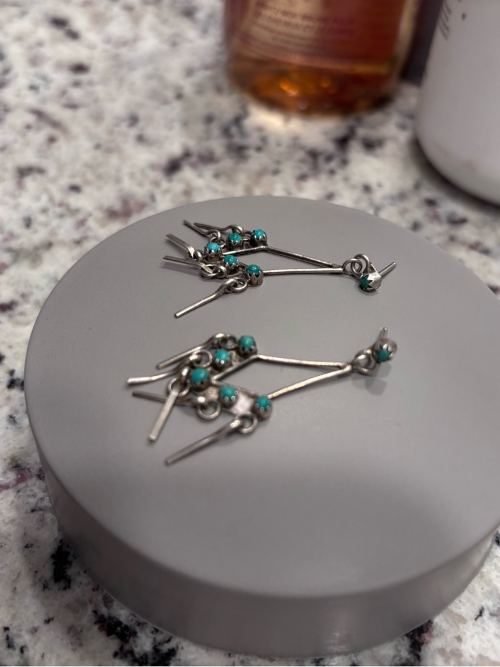 Sterling Silver Turquoise Bead Dangle Earrings - Teal Snake eyes